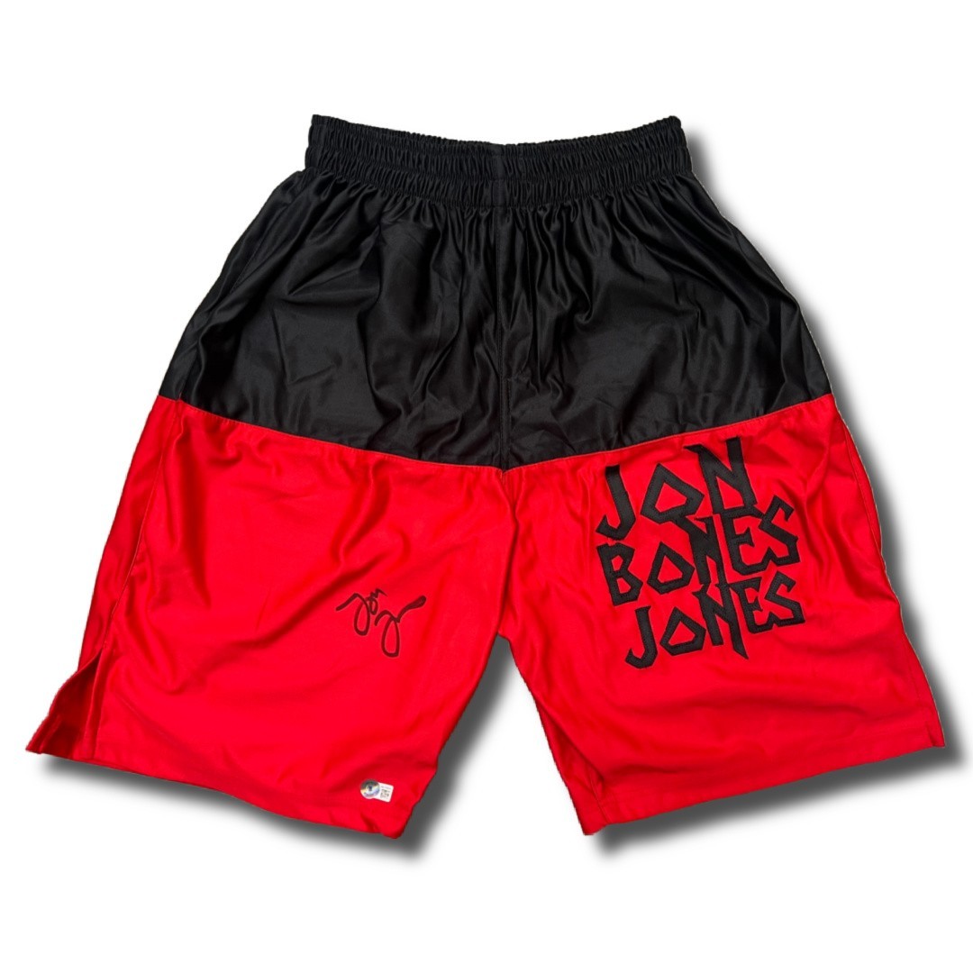 Jon Jones Autographed Signed Jon Bones Jones shorts UFC Hall of fame Beckett BAS 