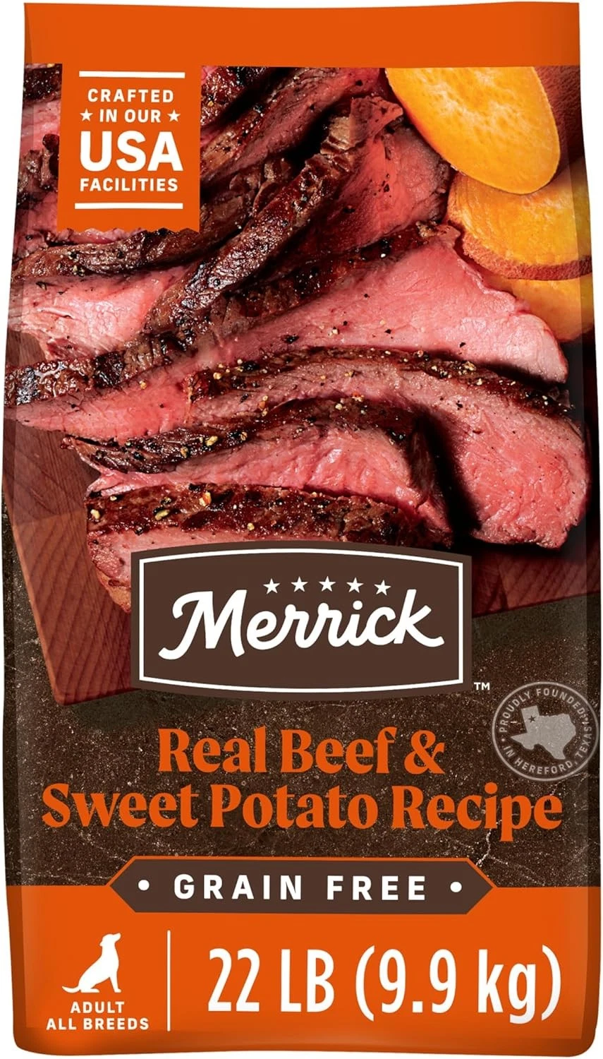 Merrick Premium Grain Free Dry Adult Dog Food, Beef And Sweet Potato 22 lb Bag