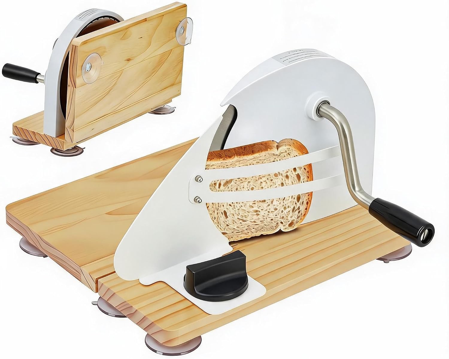 Collapsible Manual Bread Slicer Adjustable Thickness 0-0.6 in Hand Crank Wooden
