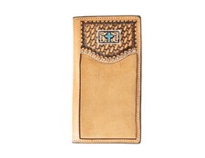 3D Western Wallet Mens Basket Weave Sunburst Design Tan D250012708