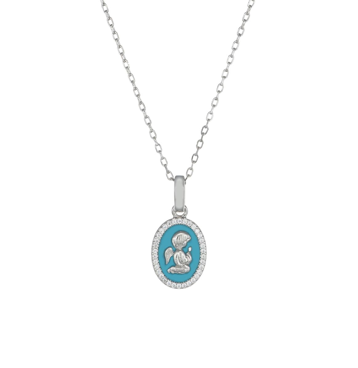 AMEN Womens Necklace CLANSMBPE 925% Silver Guardian Angel Light Blue