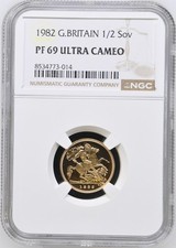 1982 Gold Proof Half Sovereign, Elizabeth II, NGC PF69 ULTRA CAMEO