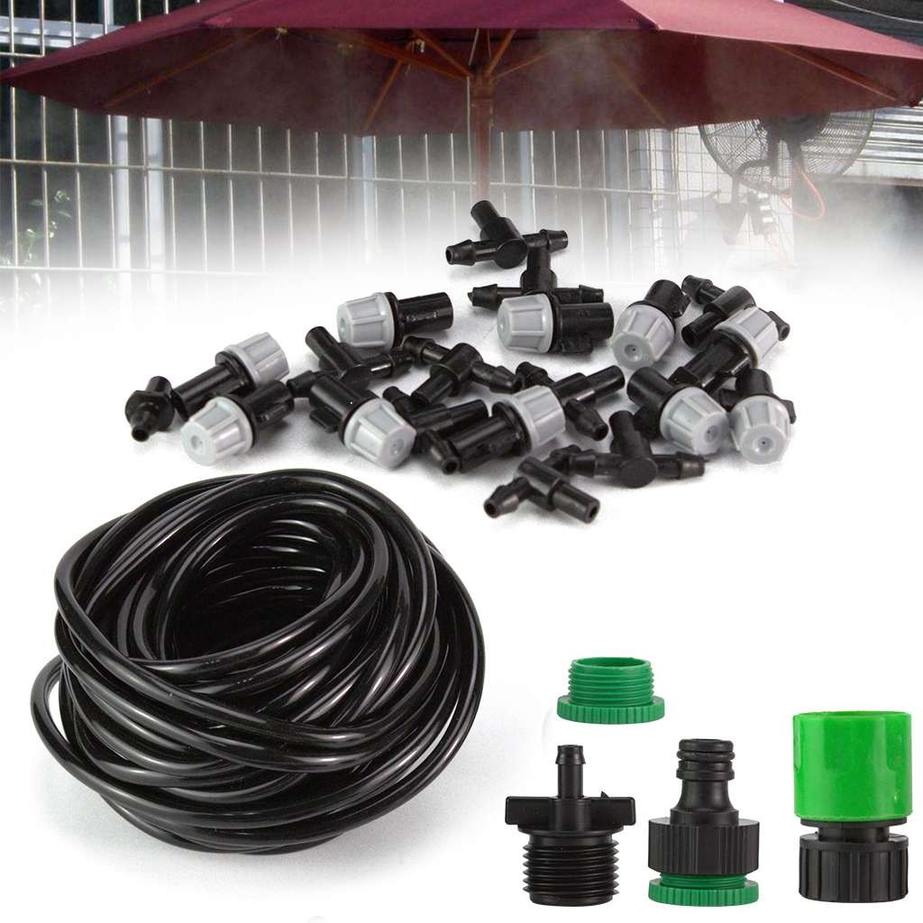 33ft Outdoor Patio Water Mister Nozzle Misting Cooling System Fan Cooler SET