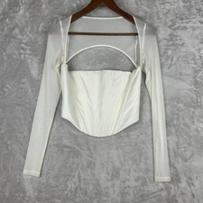 White Fox White Corset Top Cutout Long Sleeve Mesh Party Clubwear