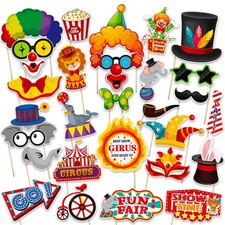 30 PCS Circus Photo Booth Props Carnival Clown Theme Party Decorations Selfie