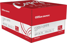 Office Depot Copy Print Paper, 8 1/2in. x 11in, 20 Lb, Bright White, 3 REAMS