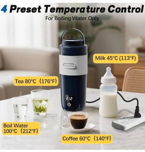 Portable Electric Kettle for Travel, 13.5 OZ Personal Hot Water Boiler with 4 Te - Picture 3 of 7