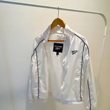 Reebok Men's Full Zip Track Jacket White/Black Polyester Woven Size L