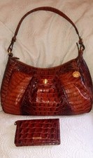 Vintage Brahmin Pecan Croc Embossed Leather Shoulder Bag Wallet Set NWOT Rare