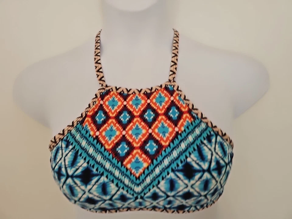 Traje de baño Kenneth Cole cuello alto halter bikini top multicolor mediano correas dobles Foto 3 de 4