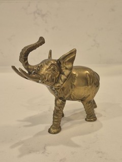 Vintage Leonard Solid Brass Elephant Figurine Statue Lucky Raised Trunk Taiwan