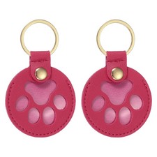 Pet Hair Keychain Cat Paw Shaped Keyring PU Leather Rose Red 2Pcs
