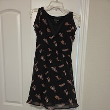 Express Black Floral Chiffon Mini Dress Flutter Sleeve Smocked Waist Sz XS