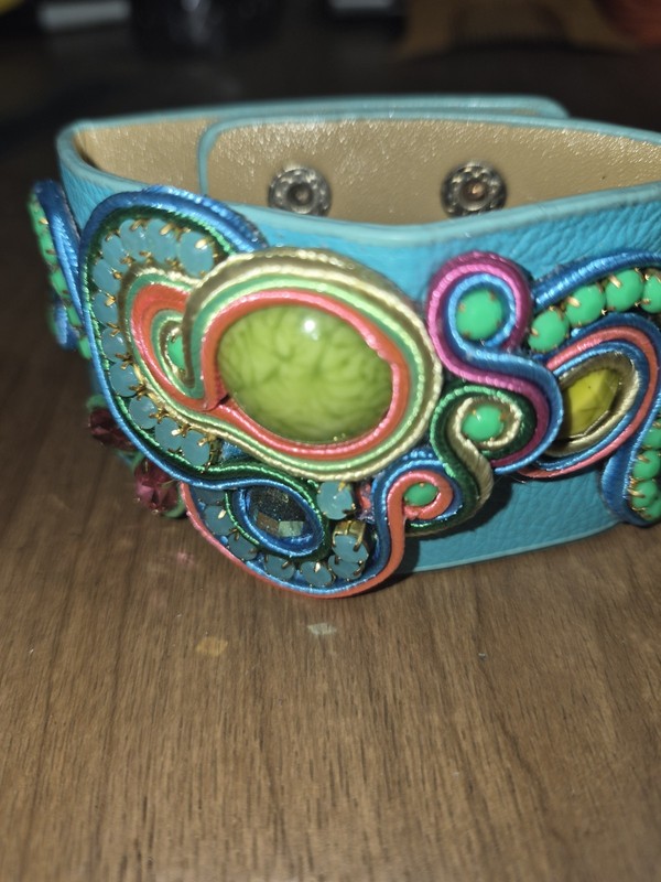 Artisan Soutache Hand Embroidered Cuff Bracelet Multi Color Leather Boho Jewelry