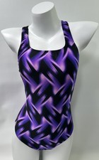 Vintage Speedo Swimsuit Womens 38 One Piece Black Purple Abstract Psychedelic