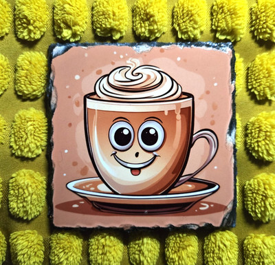 Naturschiefer Untersetzer - Cappuccino und Creme - glänzende Oberfläche und verpackt