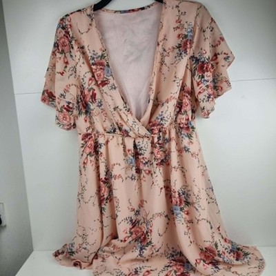 SHEIN Curve Kleid mit Blumendruck, Flatterärmeln & tiefem V-Ausschnitt 16 0XL