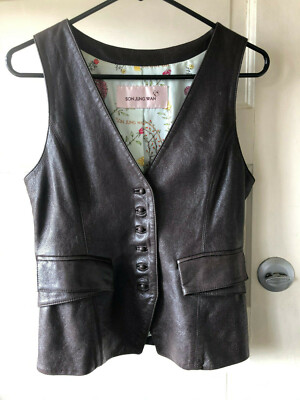 Vintage Son Jung Wan Women's Leather Vest Buttons Lined Korea