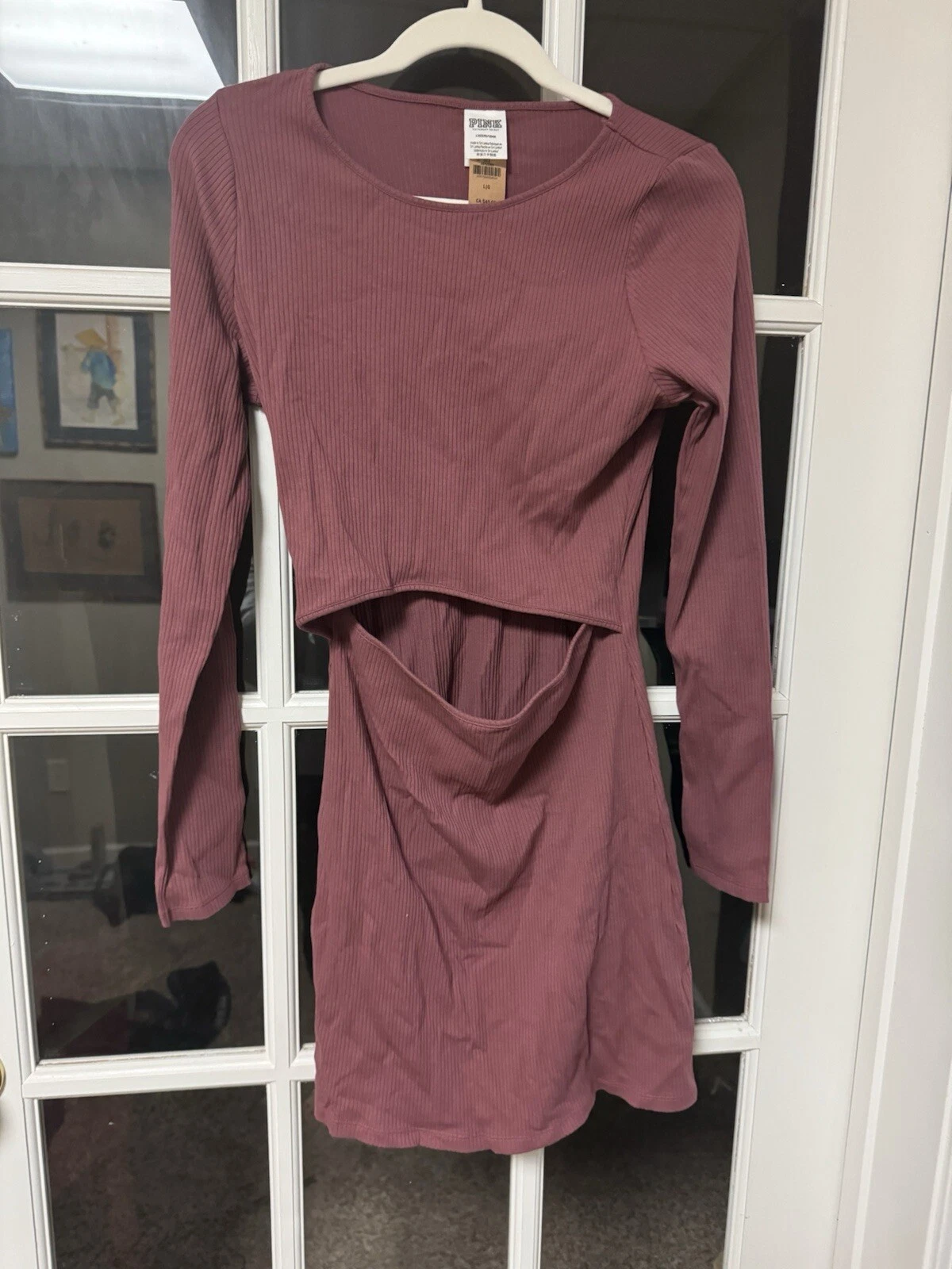 UNDERCOVER Abito Victorias Secret rosa manica lunga ritagliato a costine grande nuovo con etichette