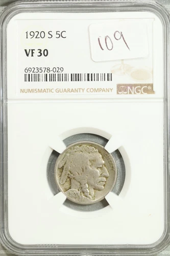 1920 S Buffalo Nickel 5c NGC VF 30 Very Fine #8-029