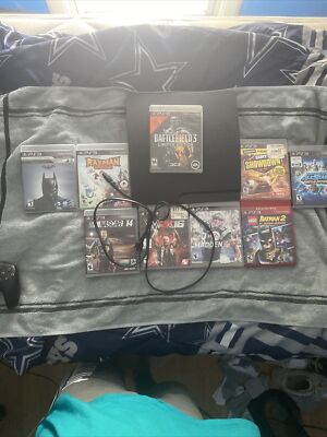 Sony PlayStation 3 - Slim 120GB Black Console With Power Cord And 9 Games