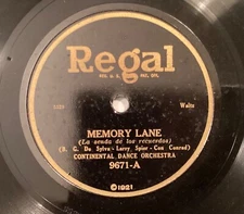 Continental Dance Or – 78 rpm Regal 9671: Memory Lane/Adoration Waltz; E cond