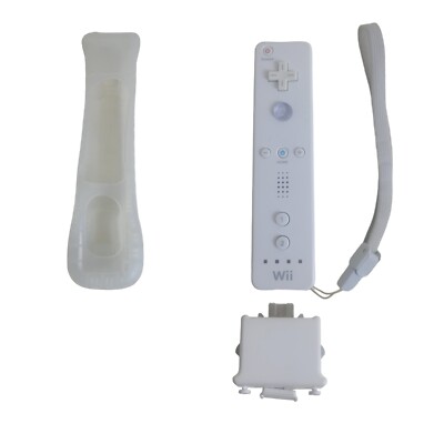 OEM Nintendo Wii Remote White W/ Motion Plus Adapter RVL 026  & Sleeve TESTED