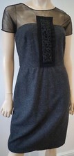 VERA WANG LAVENDER LABEL Grey Wool Silk Blend Low Black Short Sleeve Dress 8/42