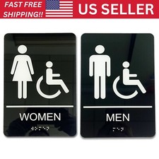 2 Pack - Restroom Sign, Men Women ADA Compliant with Braille Acrylic 