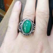 Mens Malachite Gemstone Ring 925 Silver Ottoman Handmade Signet Rings MR#113