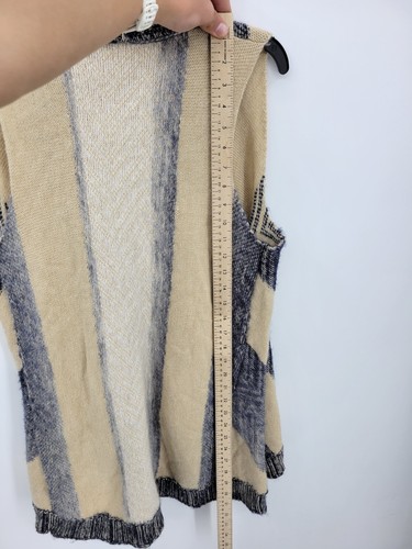 Sleeping on Snow Sweater Vest Womens XS/S Tan Gray Stripe Wool Blend Boho Long - Picture 7 of 9