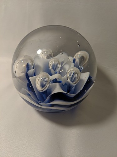 Vintage Art Glass, Cobalt Blue & White Teardrop, Ribbon, Waves, Bullicante - Picture 2 of 3
