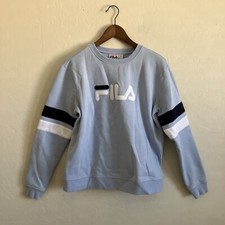 Fila Sweatshirt Womens L Blue Pullover Crew Neck Long Sleeve Spell Out Logo