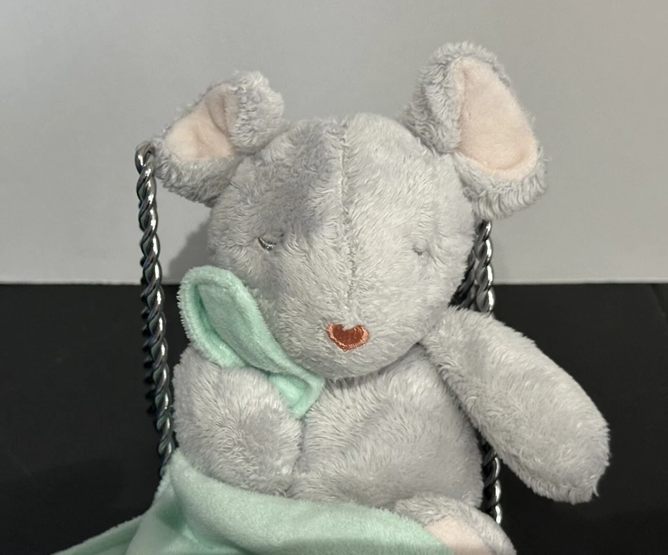 Carters Gray Mouse Security Blanket Mint Green Rattle Heart Nose Excellent - Image 3 of 3