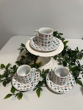 Egyptian Hieroglyphic Tea Cup & Saucer Set Of 3