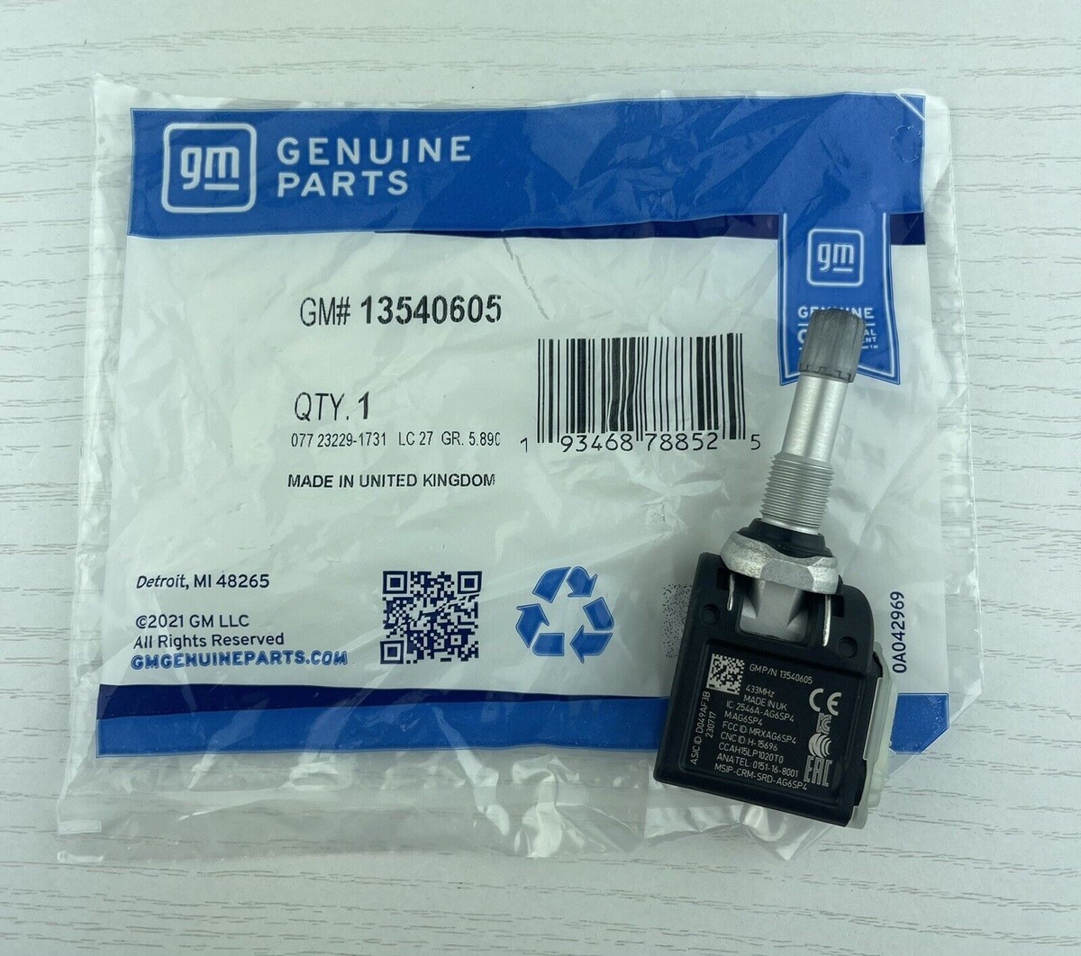 OEM GM TPMS Sensor (13540604) For Chevrolet GMC - 315MHz, Snap-On, No Programming Needed, 3-Year Warranty
