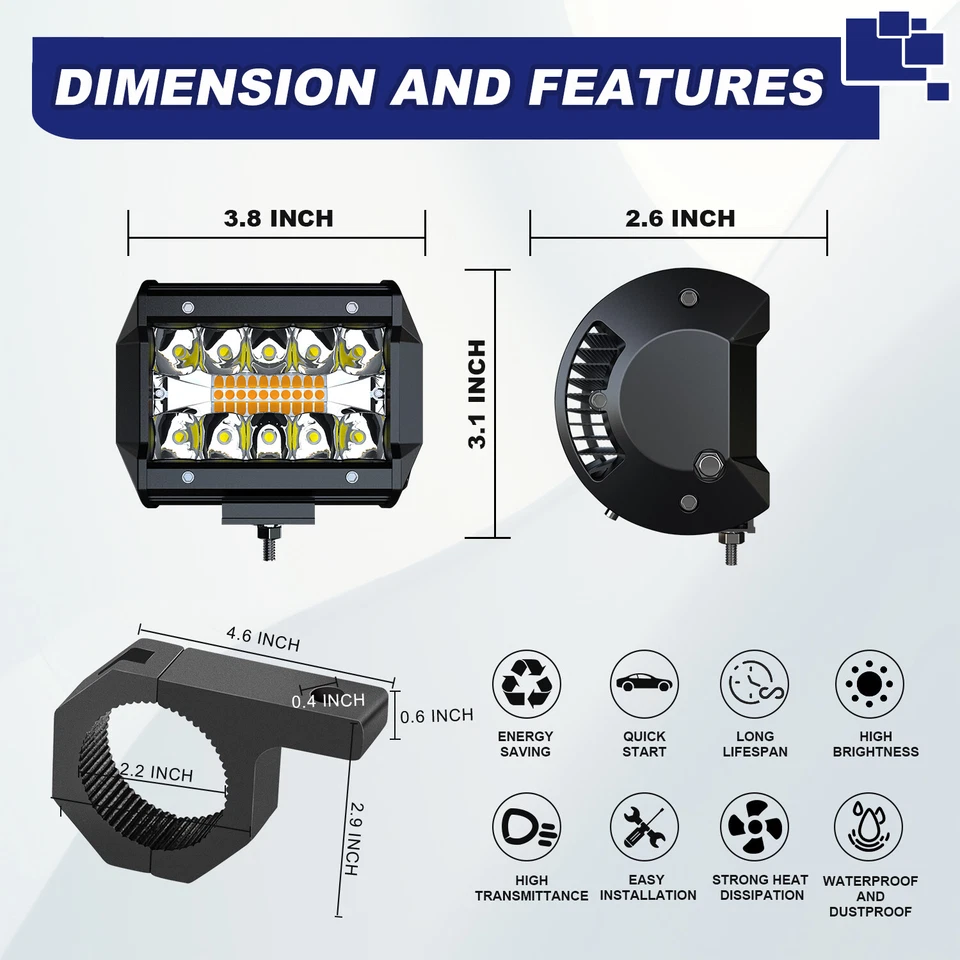 Barra de luz LED 4 PIEZAS 4 pulgadas LED vainas estroboscópicas de trabajo todoterreno conducción antiniebla Foto 2 de 4