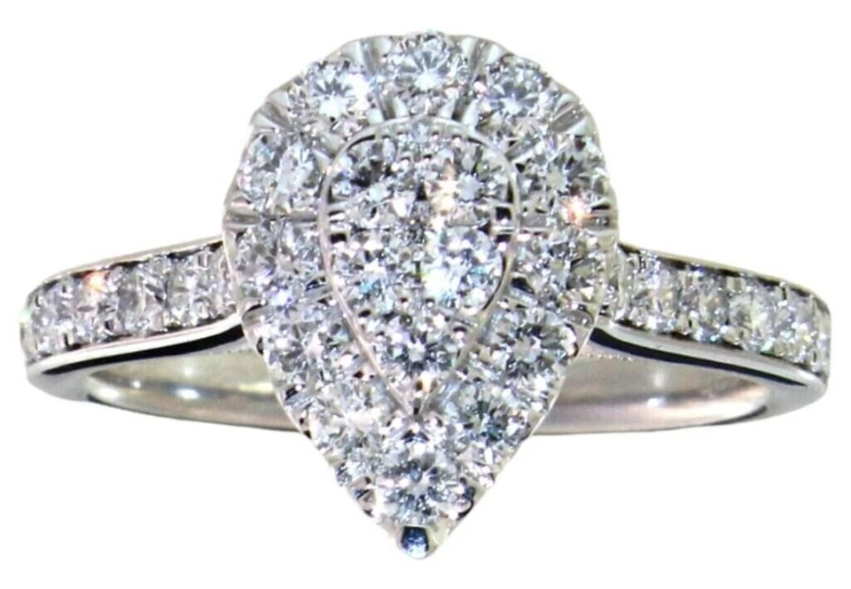 Anillo de diamantes cultivados en laboratorio con forma de pera de 1,10 quilates, acabado en oro blanco de 14 k, talla 7 Foto 2 de 4