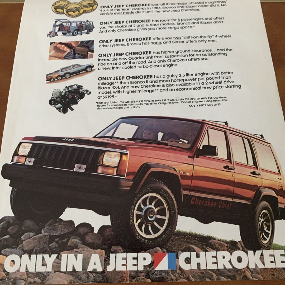 Jeep Cherokee 1985 Vintage Print Ad 8x11 Inches Wall Decor | eBay