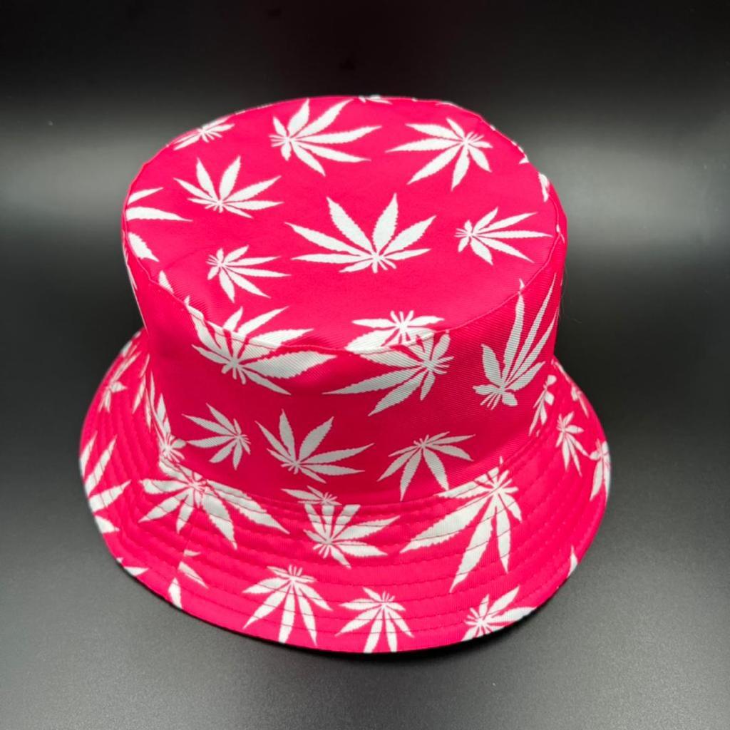Pink Leaf Print Reversible Foldable Unisex Bucket Hat Summer Style-image