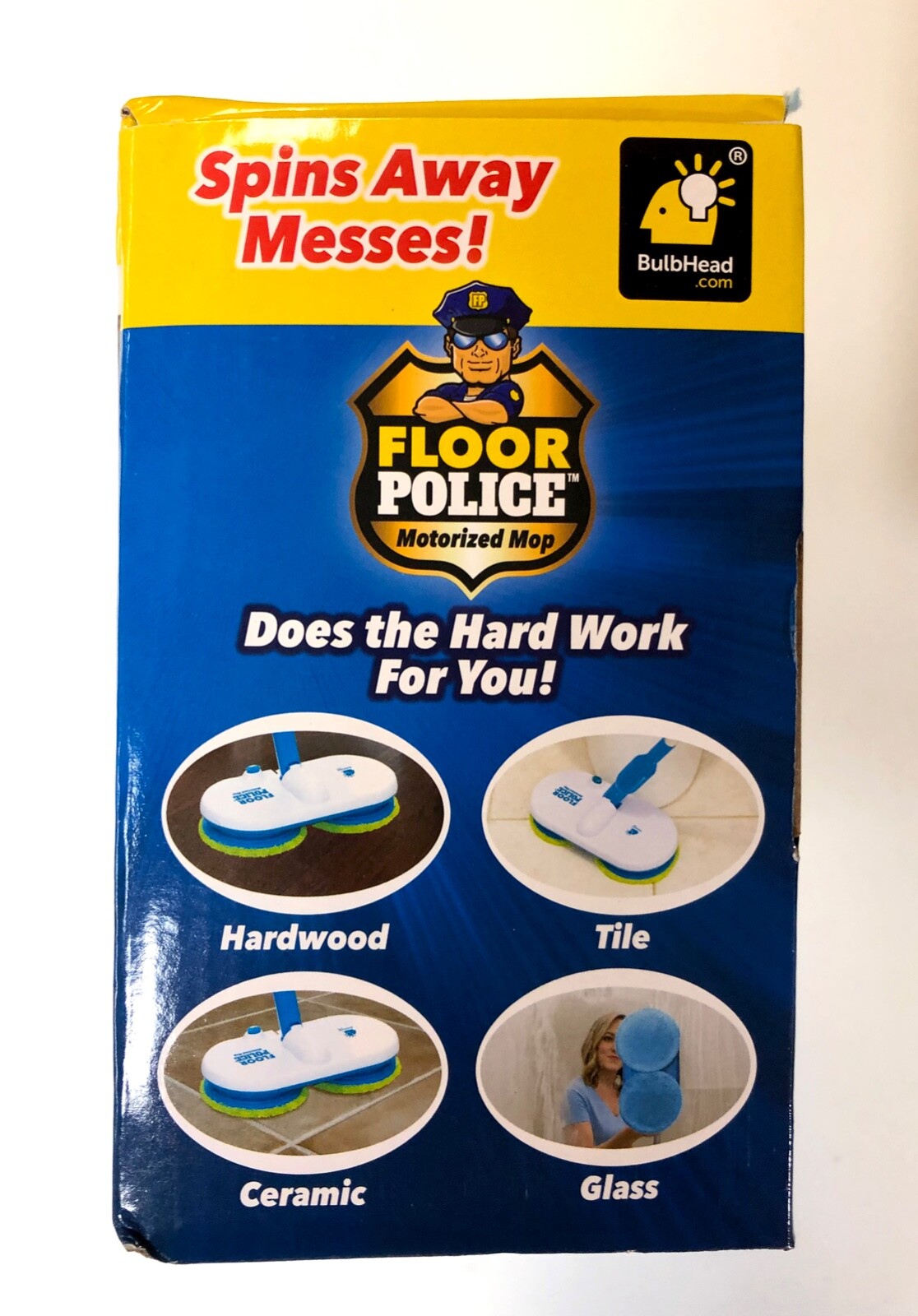 BulbHead Floor Police Mop with Motorized Dual Spinning Mopheads and 6