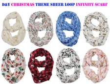New! D&Y Christmas Theme Sheer Loop Infinity Scarf / Choose Your Theme! 