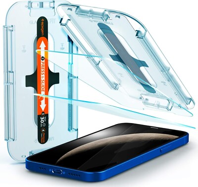 Spigen Glas.tR EZ Fit Schutzfolie kompatibel mit iPhone 12, iPhone 12 Pro, 2 Stü