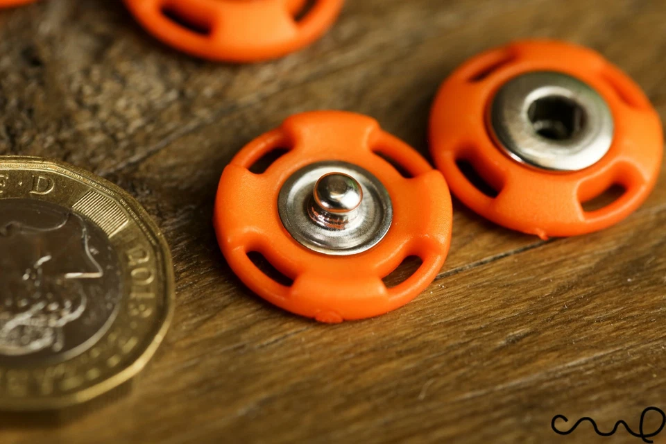5 Pairs Orange Snap Metal Fastener Popper Press Studs Plastic Sewing Round 18mm - Image 2 of 4