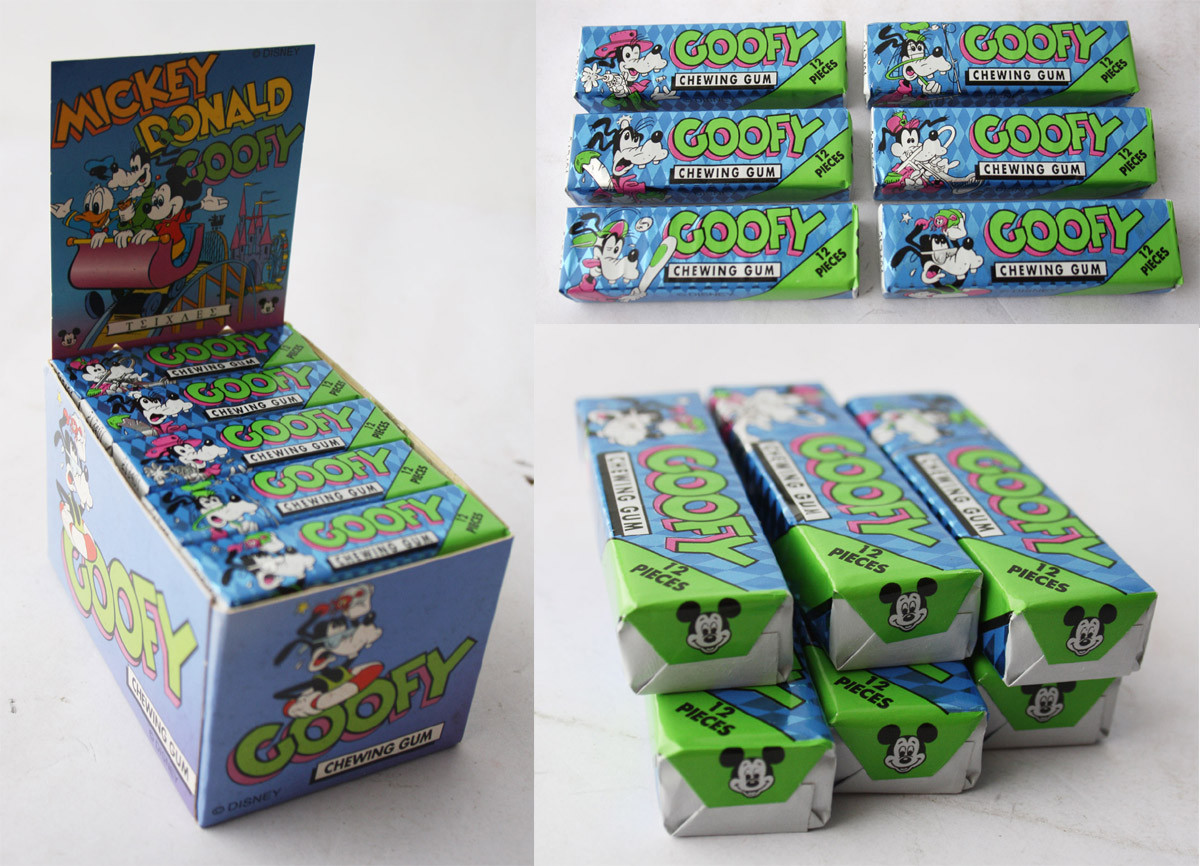 6x Ultra Rare Vintage 80's Disney Goofy Chewing Gum Packs + Box