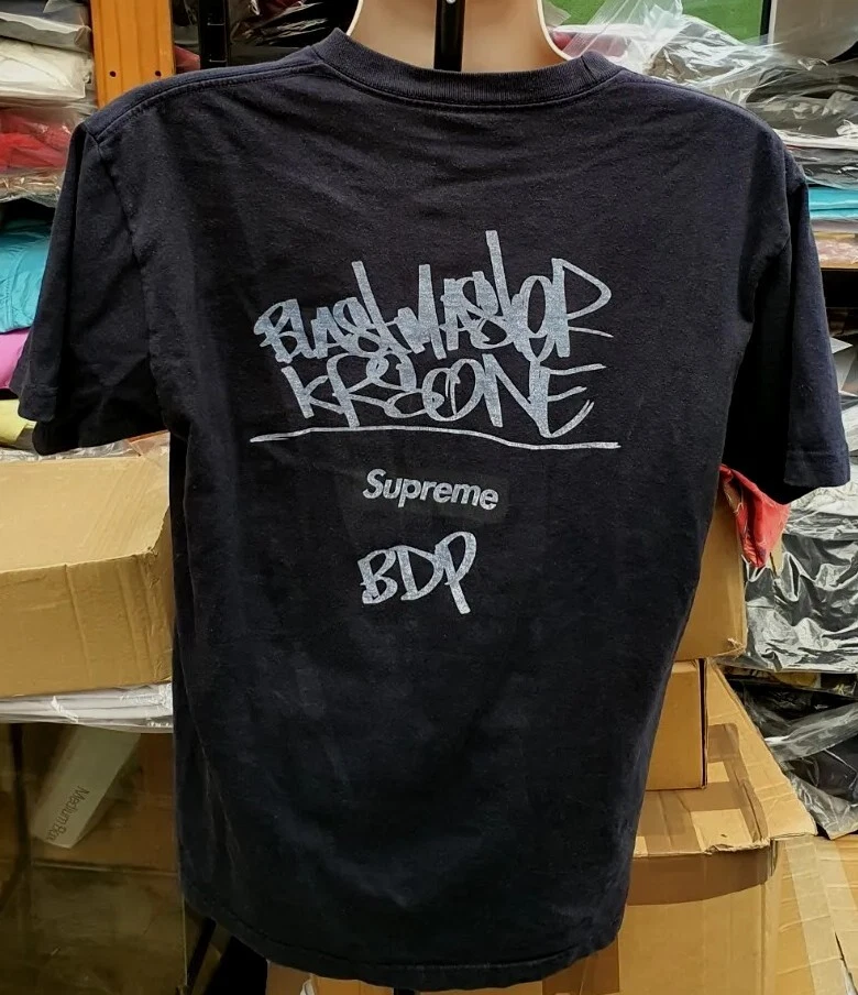 FW14 Supreme X Krs One Tout Moyens T Shirt Marine Taille L Logo Boite Rare
