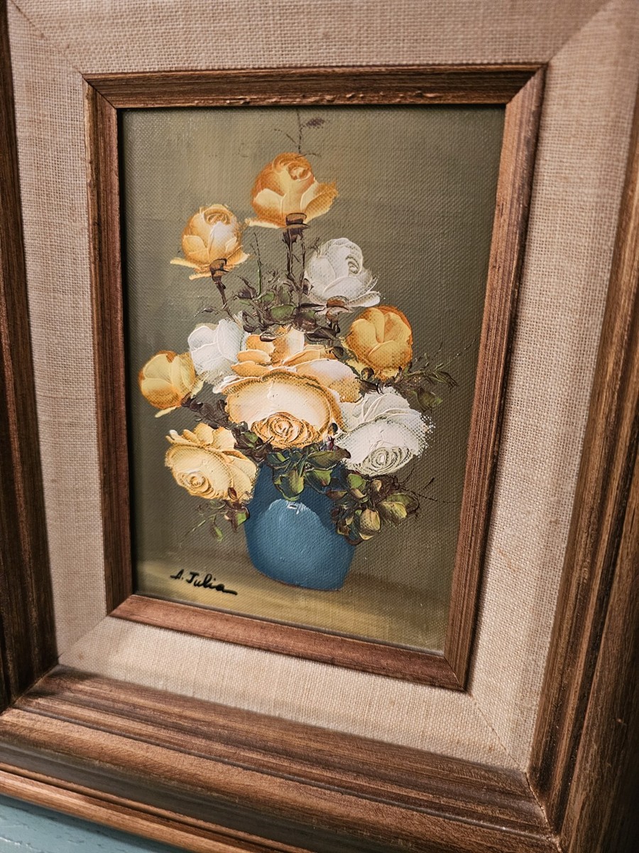 Vintage 1950's Original Framed Oil Painting-A Julia Rant, Floral