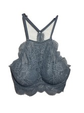 Victoria's Secret PINK Bralette Sz Small Gray Lace Racerback Padded Push-up Bra