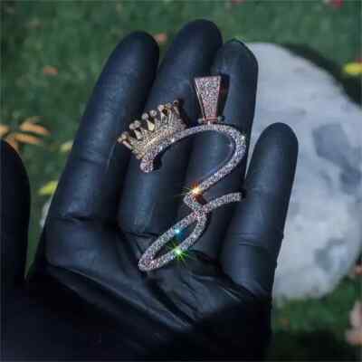 Pass Tester Natural Moissanite Custom Letter Crown Men's Pendant 925 Silver