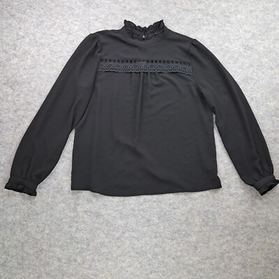 CeCe Shirt Womens Small Black Long Puff Sleeve Pullover Career Top Ruffle 